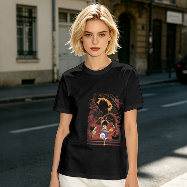 Olive Anime Graphic T-Shirt With Straw Hat Character Design