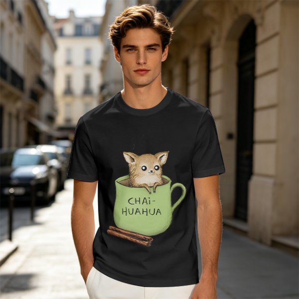 Chihuahua in tea cup chai huahua graphic t-shirt