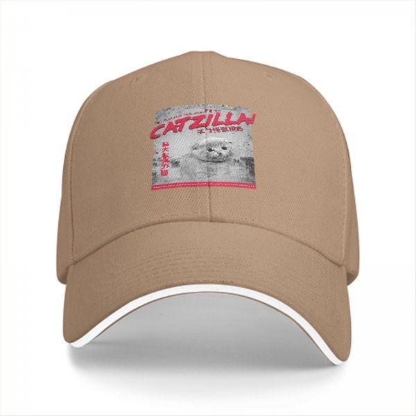Black baseball cap with Catzilla monster cat graphic print