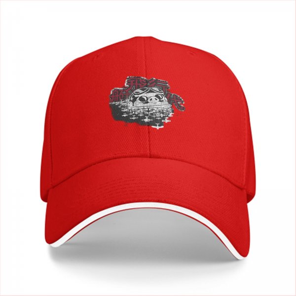Black baseball cap with vintage pig pilot and aircraft graphic
