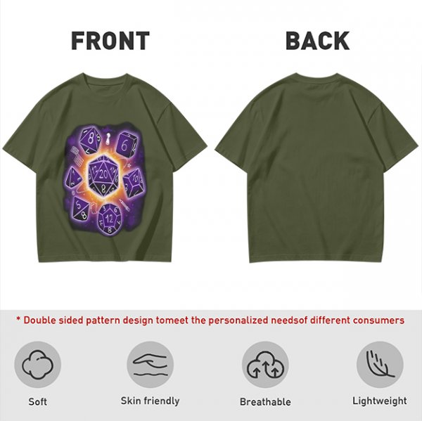 Olive T-Shirt With Glowing Dungeons & Dragons Dice Set Art