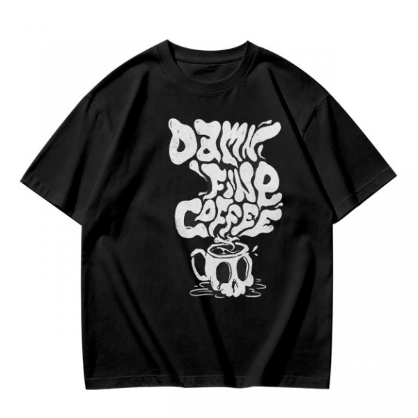 Olive Graphic T-Shirt With 'Damn Fine Coffee' Skull Mug Print