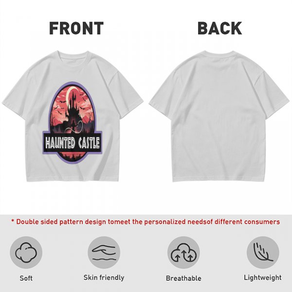 Olive T-Shirt with Haunted Castle Silhouette Graphic Design