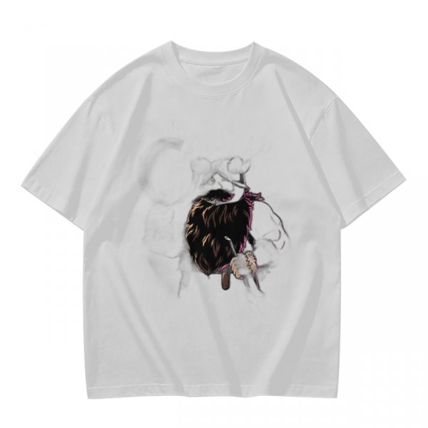 Olive green graphic t-shirt with dark fantasy creature print