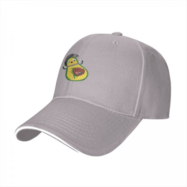 Black baseball cap with cartoon astronaut avocado print