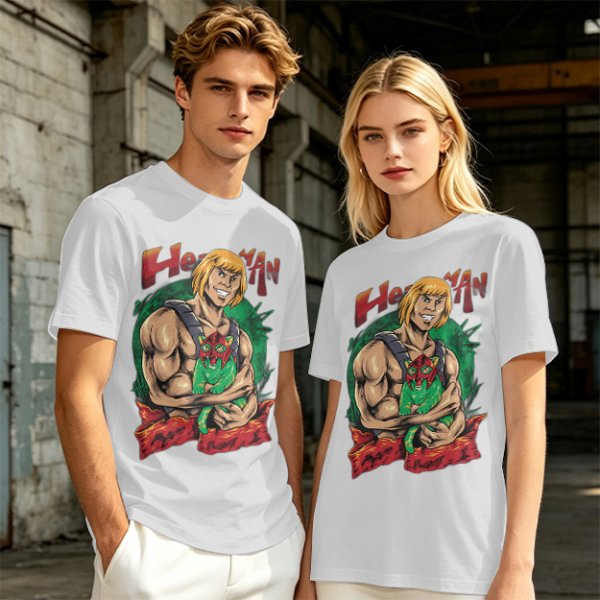 Olive T-shirt with He-Man and Battle Cat Graphic Print