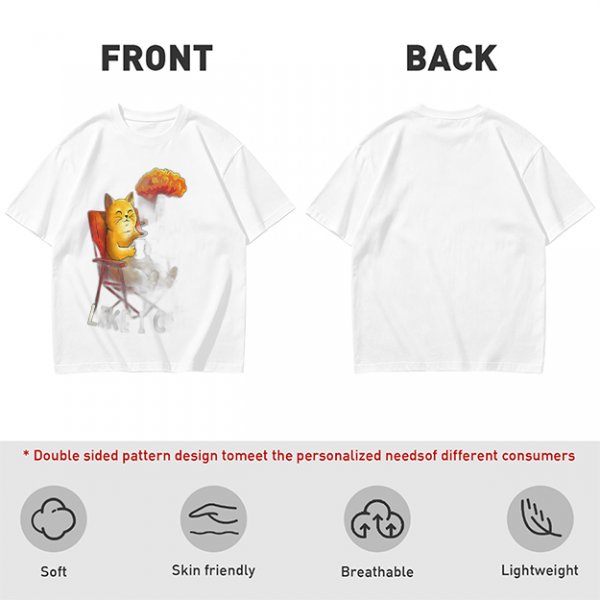 Olive T-Shirt Featuring a Relaxed Cat on a Chair with Fried Chicken Print