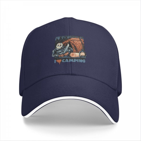 Black Baseball Cap With I Love Camping Jason Voorhees Horror Print