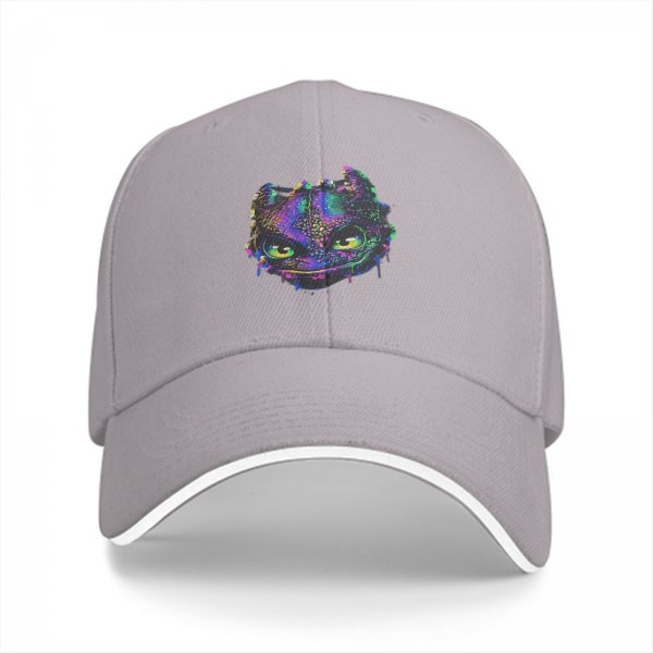 Black Baseball Cap With Neon Psychedelic Dragon Head Print