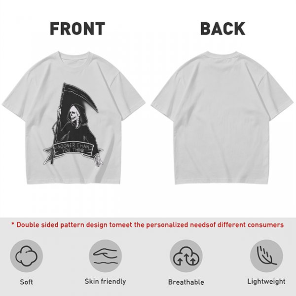 Olive Grim Reaper Graphic T-Shirt With Sooner Than You Think Text
