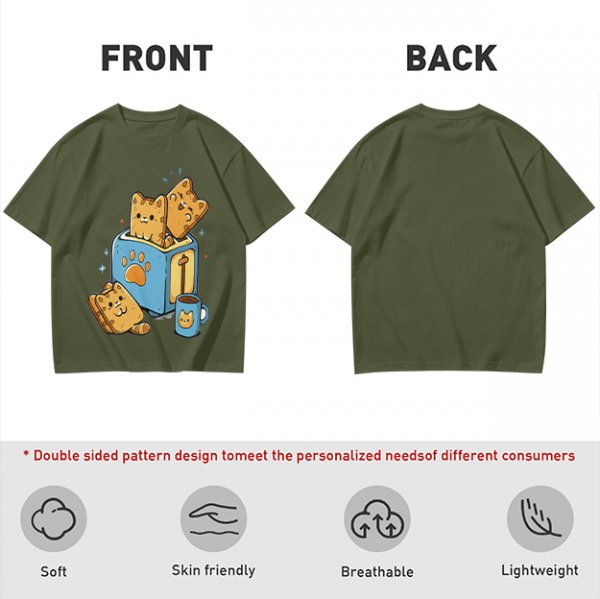 Olive T-Shirt With Cute Cat Toast Toaster Breakfast Art