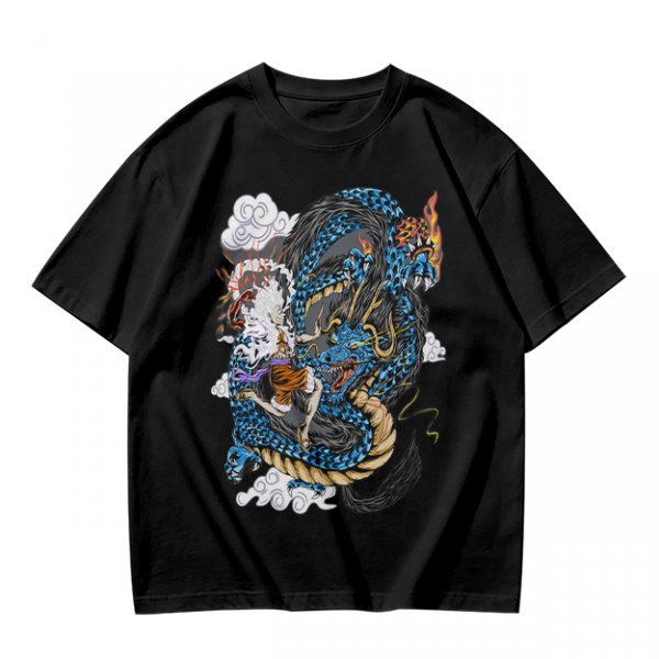 Olive Anime Dragon Graphic Short Sleeve T-Shirt