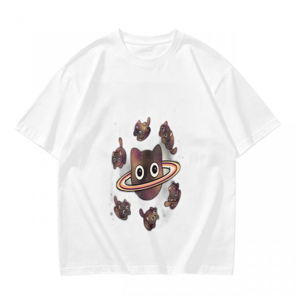 Olive T-Shirt With Saturn Cat And Kittens Space Print