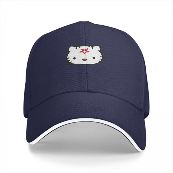 Black Baseball Cap With Pentagram Cat Graphic Design