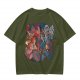 Olive T-shirt with 80s cartoon character crossover graphic