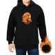 Black hoodie with anime character silhouette and sunset graphic