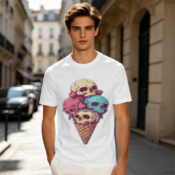 Olive T-Shirt With Skull Ice Cream Cone Graphic