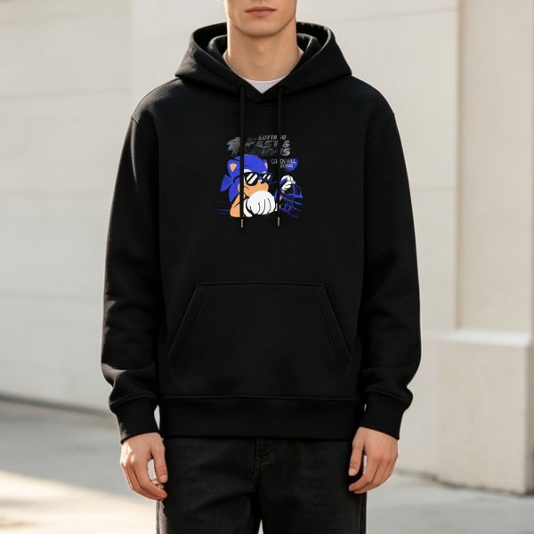 Black hoodie with Sonic the Hedgehog Fast and Furious themed graphic