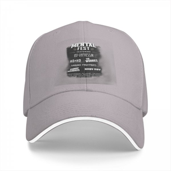 Black baseball cap with Mental Fest themed band-style print