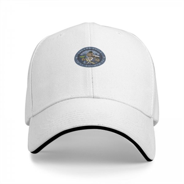 Black Baseball Cap With Circular Graphic Emblem