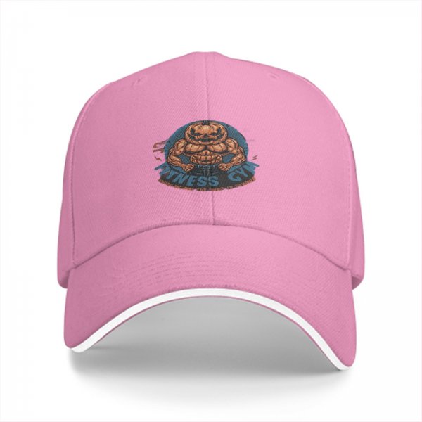 Black baseball cap with muscular pumpkin fitness gym graphic