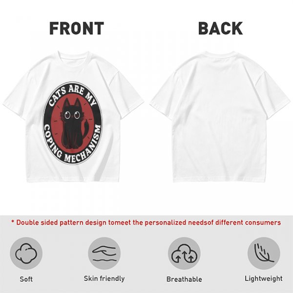 Olive t-shirt with 'Cats Are My Coping Mechanism' and black cat graphic
