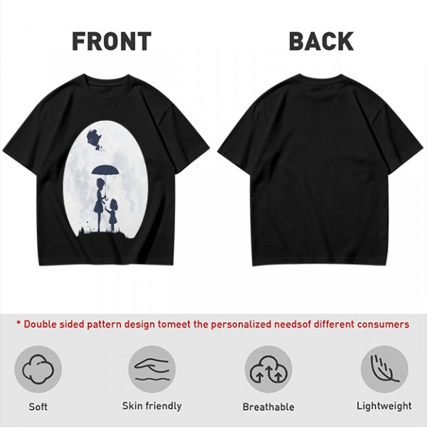 Olive T-Shirt With Moon Silhouette Of Two Children And Umbrella
