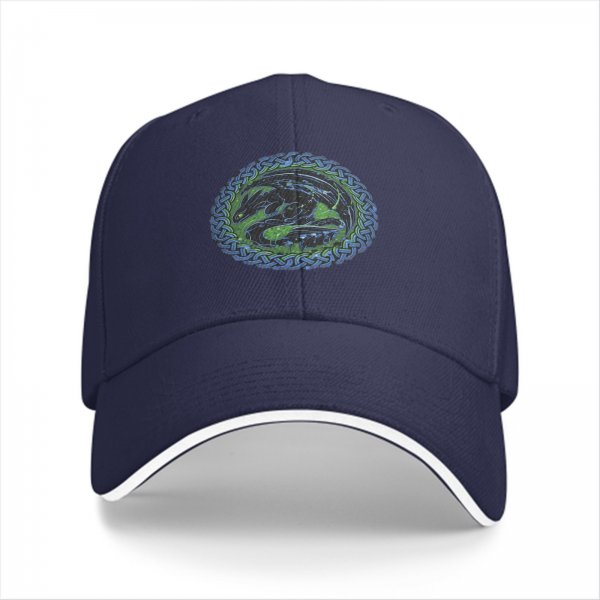 Black Baseball Cap With Celtic Knot Dragon Emblem