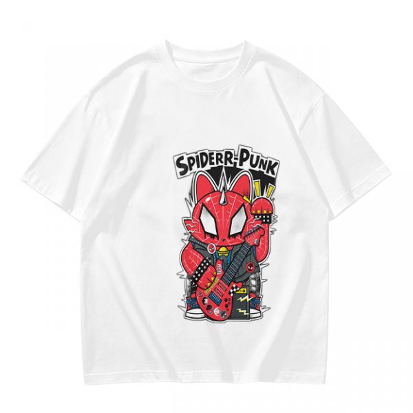 Olive T-shirt with Spider-Punk Cat Playing Guitar Graphic