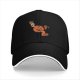 Black baseball cap with dancing pumpkin holding a fall drink design