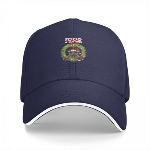 Black Baseball Cap With Christmas Wreath Cat Graphic And Food Text