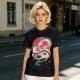 Olive T-shirt with stylized white dragon and red circular graphic print