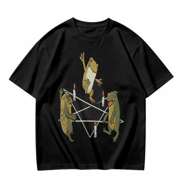 Olive T-Shirt With Frog Pentagram Ritual Graphic Print