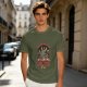 Olive t-shirt with devil call center graphic and 'Your Soul Is Very Important To Us' text