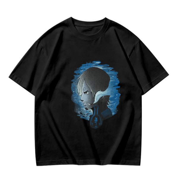 Olive T-Shirt With Anime Character Profile In Blue Cosmic Print