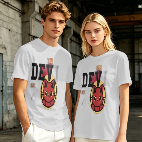 Olive T-Shirt with Red Devil Cat Graphic and The Dev Print