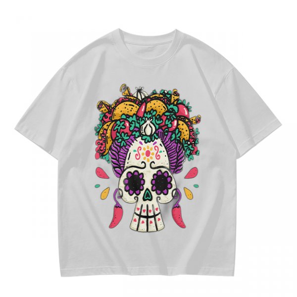 Olive T-Shirt with Day of the Dead Sugar Skull and Taco Food Art