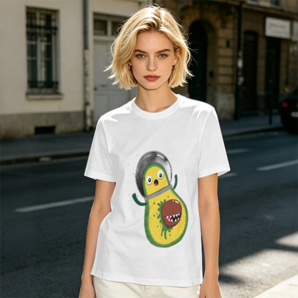 Olive T-Shirt With Astronaut Avocado Monster Print
