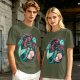 Olive T-Shirt With Mermaid And Seashell Graphic Print