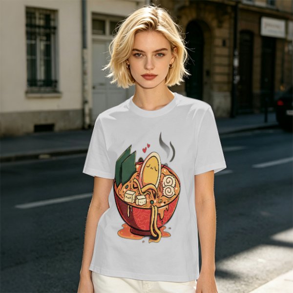 Olive T-Shirt With Cute Ramen Bowl Graphic Print