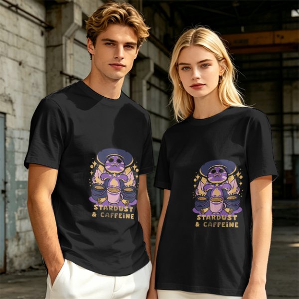 Olive Graphic T-Shirt with Wizard Cat and Stardust & Caffeine Print