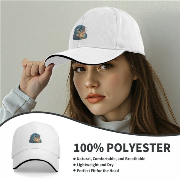 Black Baseball Cap with Whimsical Fantasy Character Art Print