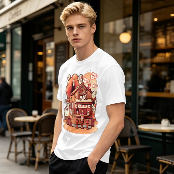 Anime Style Restaurant Scene Graphic T-Shirt Artwork