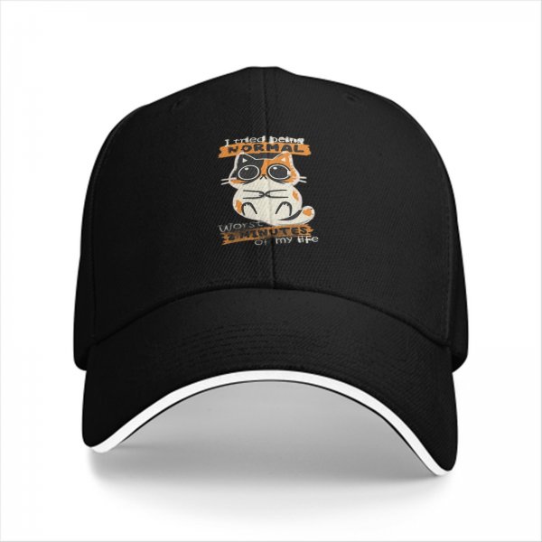 Black baseball cap with 'I tried being normal' calico cat graphic