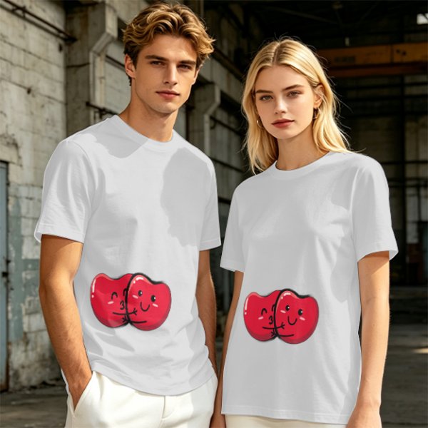 Olive green t-shirt with cute hugging red beans graphic