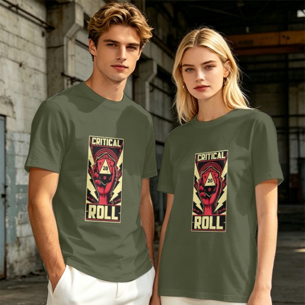 Olive Green T-Shirt With Critical Roll D20 Graphic