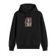 Black hoodie with skeleton holding coffee and 'Staying Alive' print