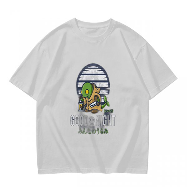 Olive green graphic t-shirt with Tonberry 'Good Night' print
