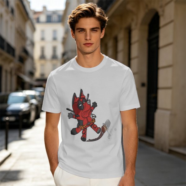Olive Green T-Shirt With Cute Deadpool Dog Graphic Print