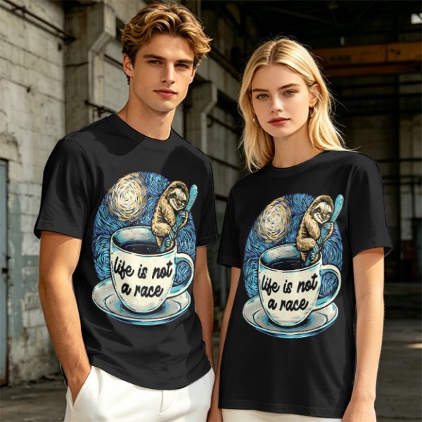 Life Is Not A Race Sloth Coffee Starry Night T-Shirt